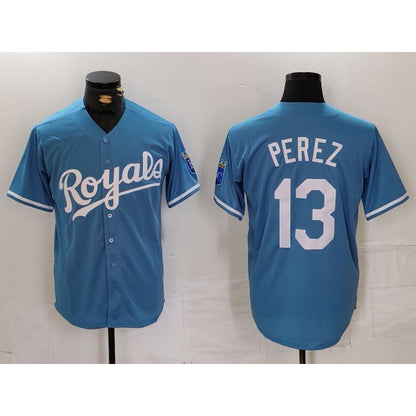Kansas City Royals #13 Salvador Perez Light Blue RONA Cool Base Stitched Jersey