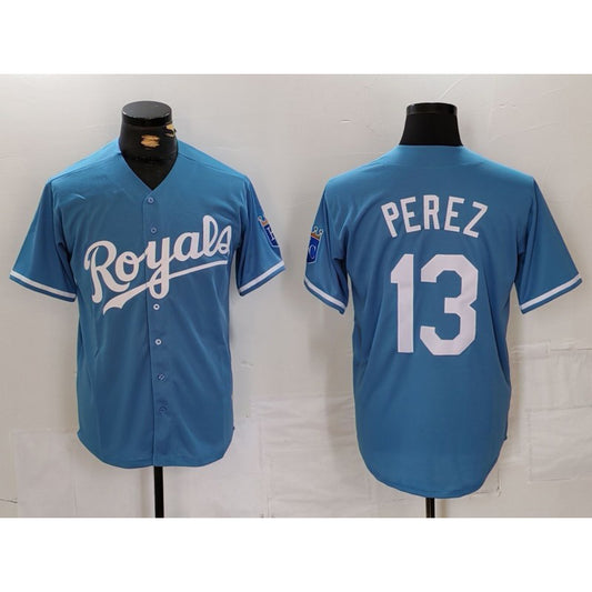 Kansas City Royals #13 Salvador Perez Light Blue RONA Cool Base Stitched Jersey