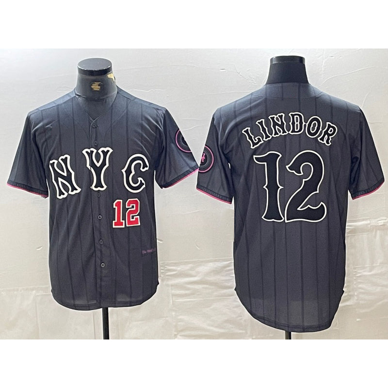 New York Mets #12 Francisco Lindor Number Grey RONA 2024 City Connect Cool Base Stitched Jerseys