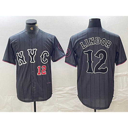 New York Mets #12 Francisco Lindor Number Grey RONA 2024 City Connect Cool Base Stitched Jerseys