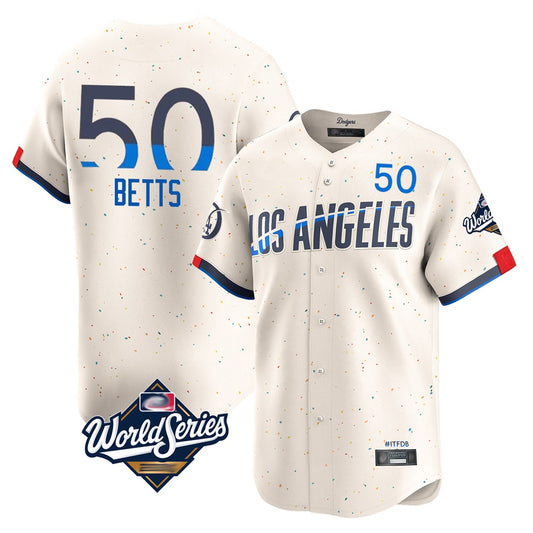 Los Angeles Dodgers #50 Mookie Betts Player Cream RONA World Series City Connect Limited Home Stitched Jerseys