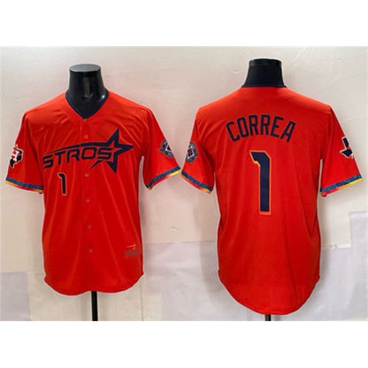 Houston Astros #1 Carlos Correa Orange RONA 2025 City Connect With Texas Patch Limited Stitched Jersey