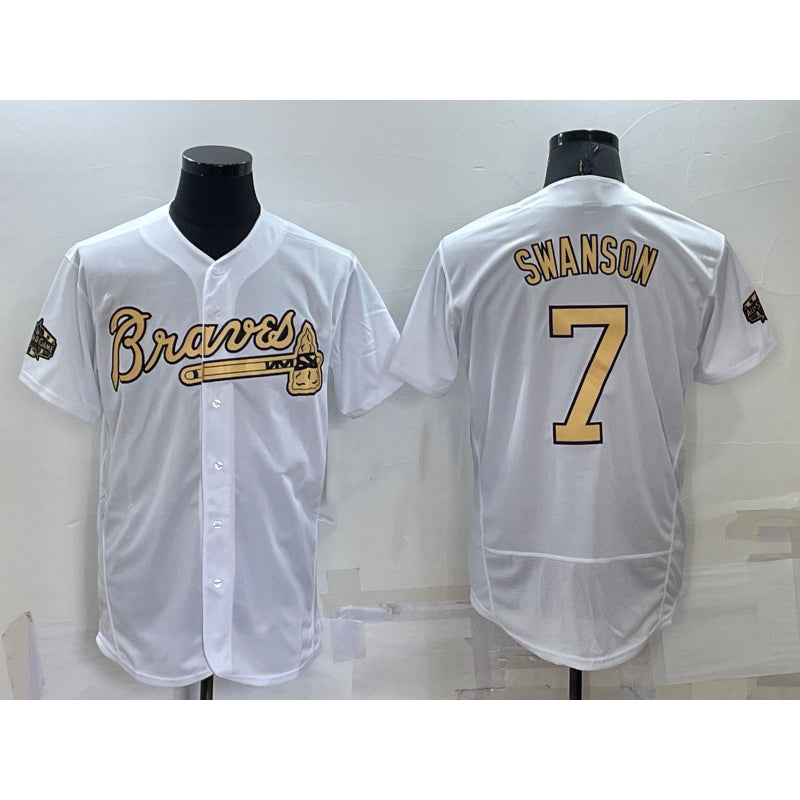 Atlanta Braves #7 Dansby Swanson White RONA 2022 All Star Stitched Flex Base Jersey