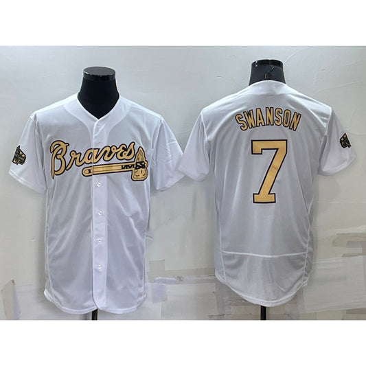 Atlanta Braves #7 Dansby Swanson White RONA 2022 All Star Stitched Flex Base Jersey