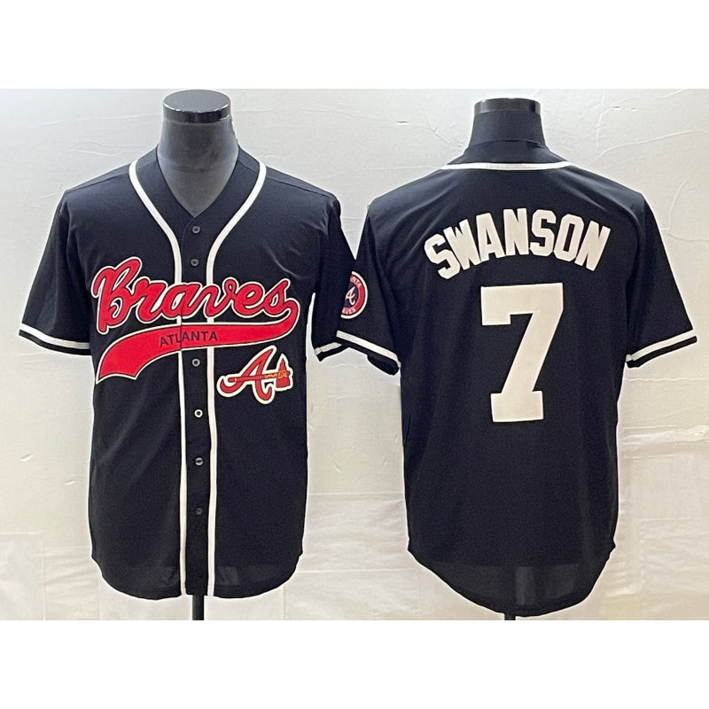 Atlanta Braves #7 Dansby Swanson Black RONA Cool Base Stitched Jersey 2