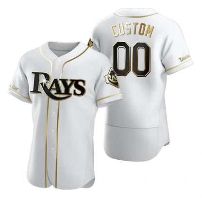 Custom Tampa Bay Rays White RONA Stitched Flex Base Golden Edition Jersey
