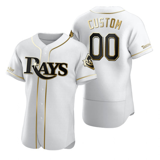 Custom Tampa Bay Rays White RONA Stitched Flex Base Golden Edition Jersey