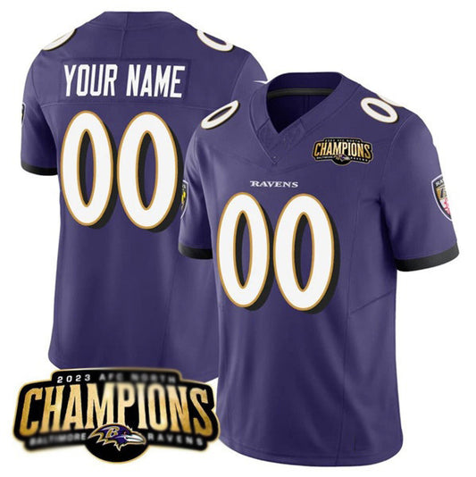 Custom B.Ravens Active Player Purple RONA 2023 F.U.S.E. AFC North Champions Vapor Limited Stitched Jersey