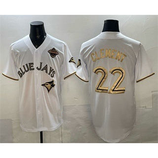 Toronto Blue Jays #22 Ernie Clement White Gold RONA 2025 American League Champions Limited Stitched Jersey