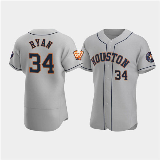 Houston Astros #34 Nolan Ryan Gray RONA 60th Anniversary Flex Base Stitched Jersey