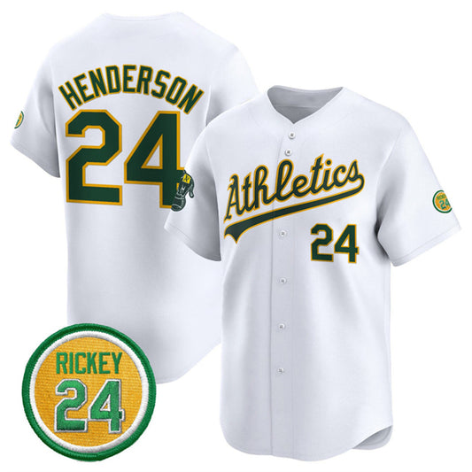 Oakland Athletics #24 Rickey Henderson White RONA 2024 Home Limited With Rickey Henderson Patch Stitched Jersey