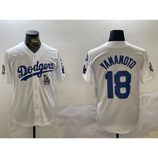 Los Angeles Dodgers #18 Yoshinobu Yamamoto White RONA 2024 World Series With Fernando Memorial Patch Home Limited Stitched Jersey
