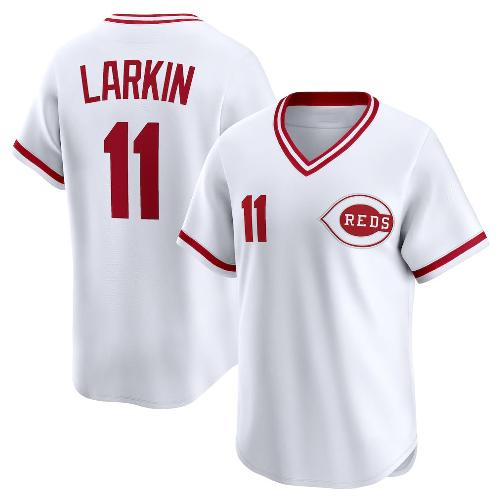 Cincinnati Reds #11 Barry Larkin White RONA Throwback Cooperstown Collection Limited Jersey