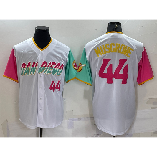 San Diego Padres #44 Joe Musgrove White RONA Number 2022 City Connect Cool Base Stitched Jersey