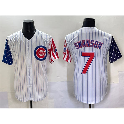 Chicago Cubs #7 Dansby Swanson White RONA Pinstripe 2025 Independence Day Vapor Premier Limited Stitched Jersey
