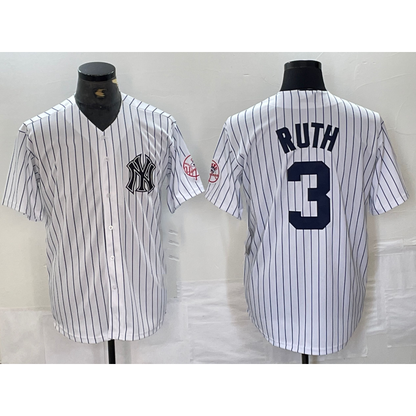 New York Yankees #3 Babe Ruth Name White RONA With Patch 2024 Cool Base Stitched Jersey