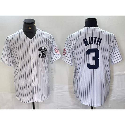 New York Yankees #3 Babe Ruth Name White RONA With Patch 2024 Cool Base Stitched Jersey