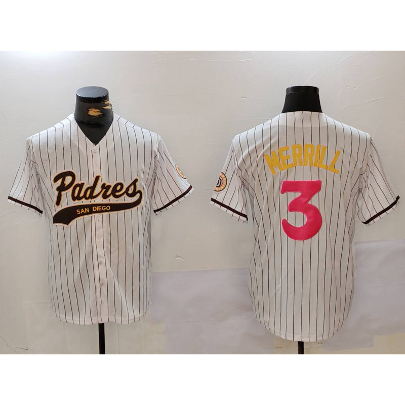 San Diego Padres #3 Jackson Merrill white RONA Cool Base Stitched Jersey 2