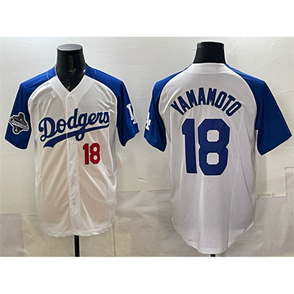 Los Angeles Dodgers #18 Yoshinobu Yamamoto White Royal RONA 2025 World Series Champions Patch Limited Stitched Jersey