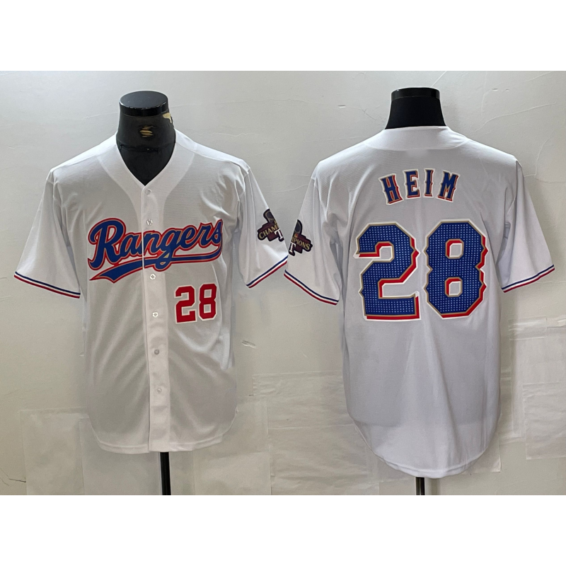 Texas Rangers #28 Jonah Heim Number White RONA 2023 World Series Champions Cool Base Jersey 2