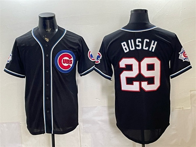 Chicago Cubs #29 Michael Busch 150th Anniversary Black RONA Out Style Vapor Premier Limited Stitched Jersey