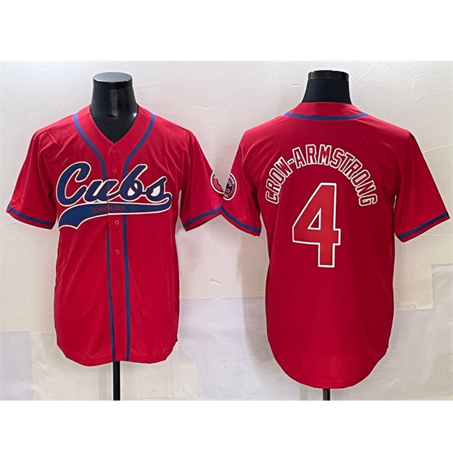 Chicago Cubs #4 Pete Crow-Armstrong Red RONA Cool Base Stitched Jersey