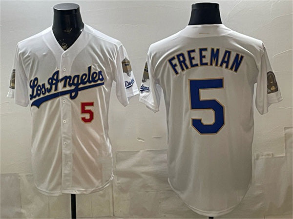 Los Angeles Dodgers #5 Freddie Freeman White RONA 2026 Gold Collection 9x & B2B Champs Patch Stitched Jersey