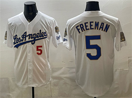 Los Angeles Dodgers #5 Freddie Freeman White RONA 2026 Gold Collection 9x & B2B Champs Patch Stitched Jersey