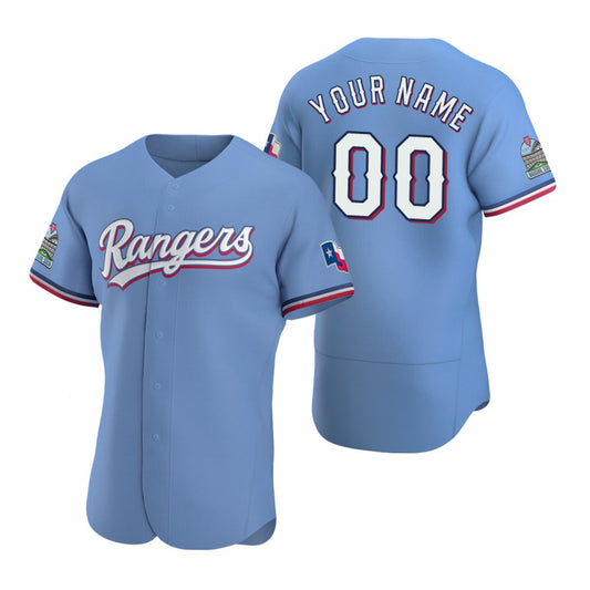Custom Texas Rangers Light Blue RONA Stitched Flex Base Jersey
