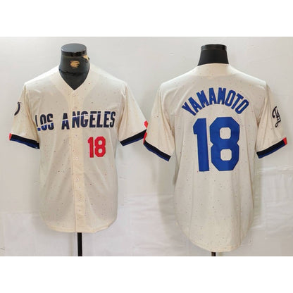 Los Angeles Dodgers #18 Yoshinobu Yamamoto Number Cream RONA 2024 City Connect Limited Stitched Jerseys