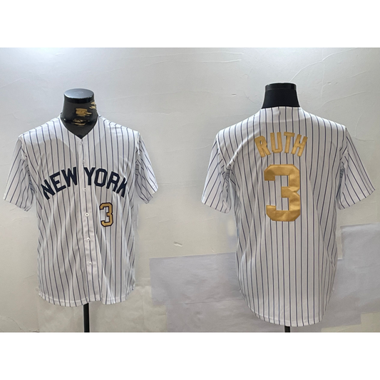 New York Yankees #3 Babe Ruth White RONA Pinstripe Fashion Cool Base Jerseys