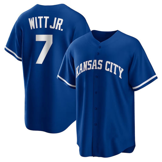 Kansas City Royals #7 Bobby Witt Jr. Rush Blue RONA Alternate 2 Replica Jersey