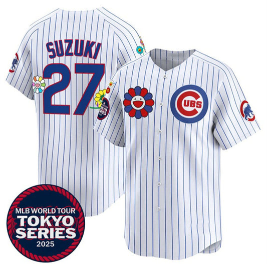 Chicago Cubs #27 Seiya Suzuki White RONA 2025 Tokyo Series Limited Stitched Jersey