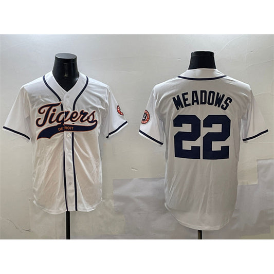 Detroit Tigers #22 Parker Meadows White RONA With Patch Cool Base Stitched Jersey