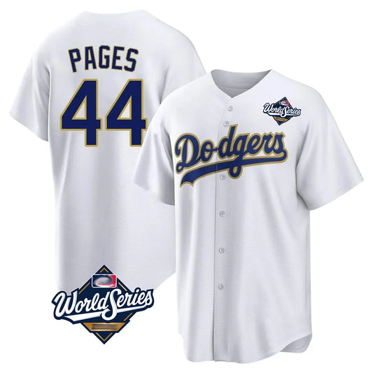 Los Angeles Dodgers #44 Andy Pages Player Gold White RONA World Series 2026 Collection Stadium Game Stitched Jerseys