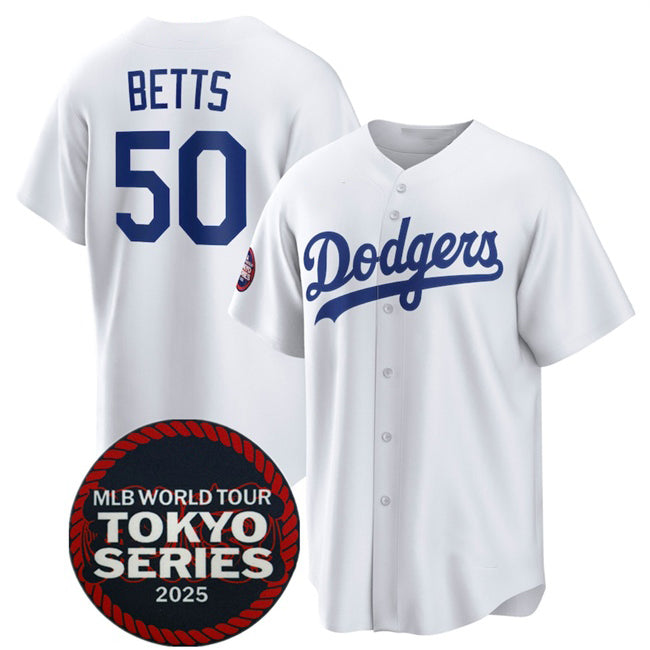 Los Angeles Dodgers #50 Mookie Betts White RONA 2025 World Tour Tokyo Series Home Stitched Jersey