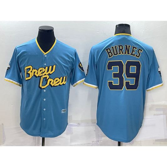 Milwaukee Brewers #39 Corbin Burnes Blue RONA 2022 City Connect Cool Base Stitched Jersey