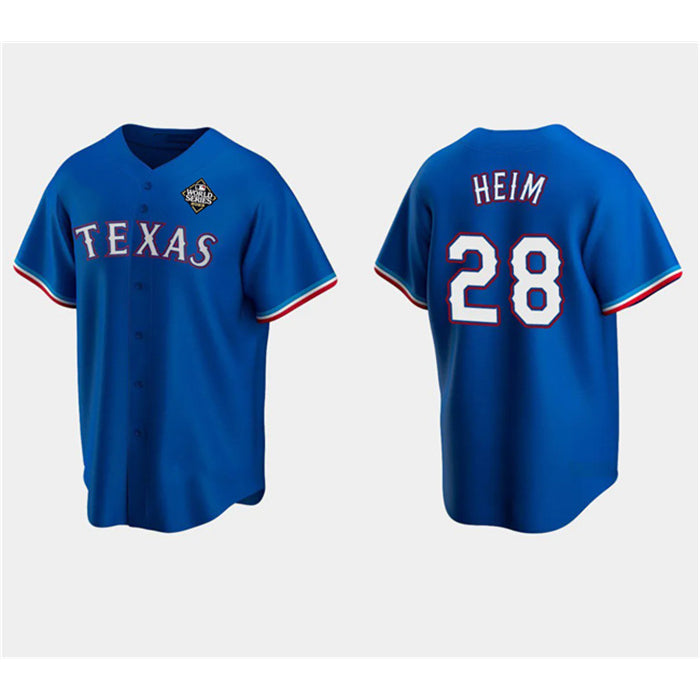Texas Rangers #28 Jonah Heim Royal RONA 2023 World Series Stitched Jersey