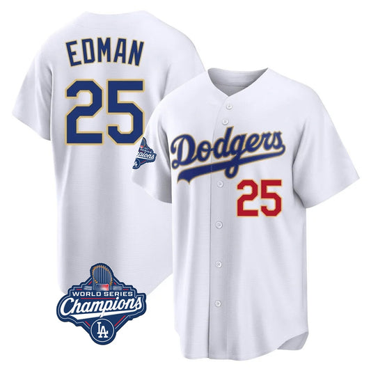 Los Angeles Dodgers #25 Tommy Edman Player Gold White RONA World Series Meet 2026 Collection Stadium Limited Stitched Jerseys