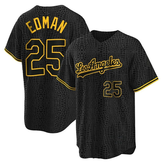 Los Angeles Dodgers #25 Tommy Edman Player Black RONA Snake Skin City Game Home Stitched Jerseys