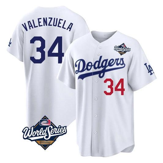 Los Angeles Dodgers #34 Fernando Valenzuela Player White RONA World Series Home Game Stitched Jerseys