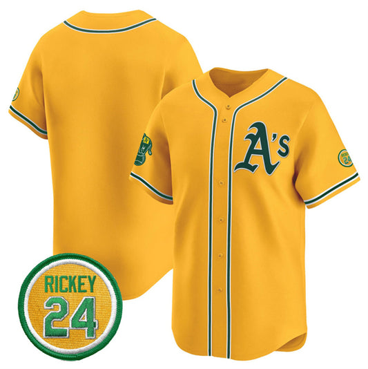 Oakland Athletics Blank Yellow RONA 2024 Limited With Rickey Henderson Patch Stitched Jersey