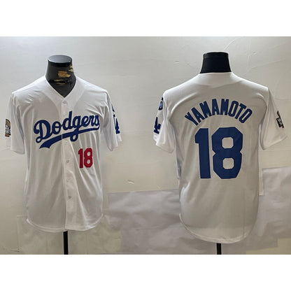 Los Angeles Dodgers #18 Yoshinobu Yamamoto White RONA 2024 World Series With Fernando Memorial Patch Home Limited Stitched Jerseys