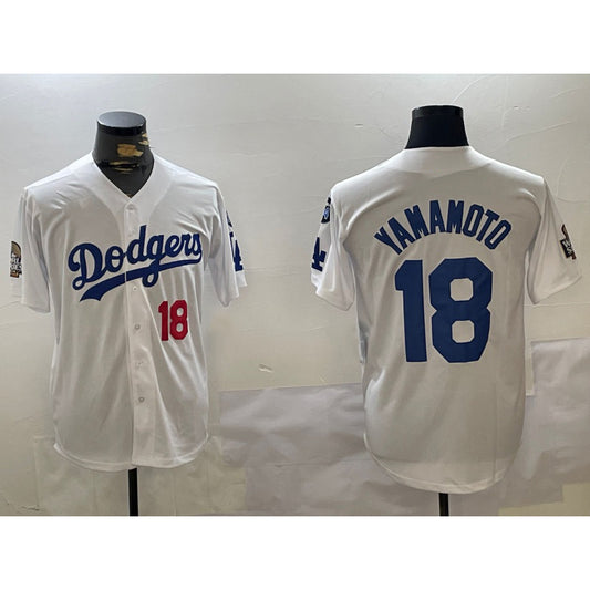 Los Angeles Dodgers #18 Yoshinobu Yamamoto White RONA 2024 World Series With Fernando Memorial Patch Home Limited Stitched Jerseys