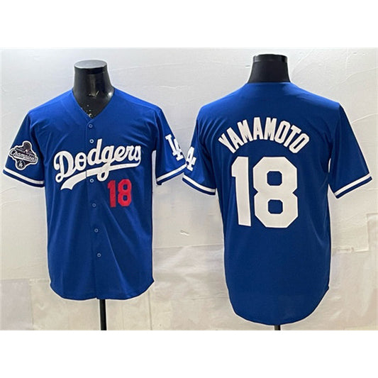 Los Angeles Dodgers #18 Yoshinobu Yamamoto Royal RONA 2025 World Series Champions Patch Limited Stitched Jersey