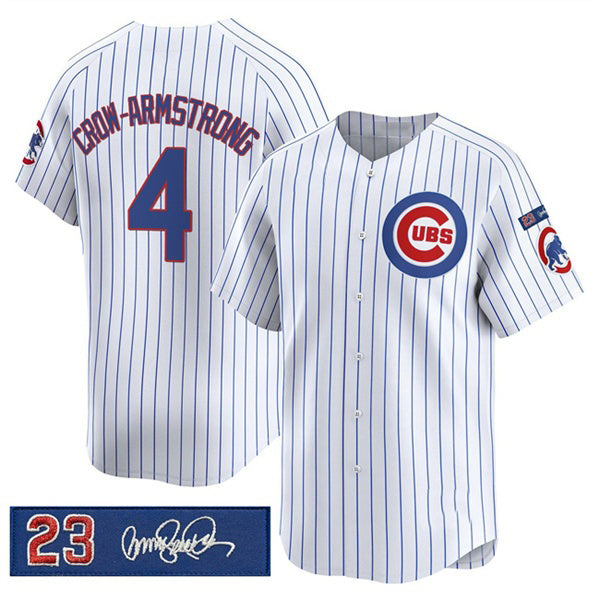 Chicago Cubs #4 Pete Crow-Armstrong White RONA Pinstripe 'Ryne Sandberg Tribute' Vapor Limited V3 Stitched Jersey
