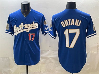 Los Angeles Dodgers #17 Shohei Ohtani Royal RONA 2026 Gold Collection 9x & B2B Champs Patch Stitched Jersey