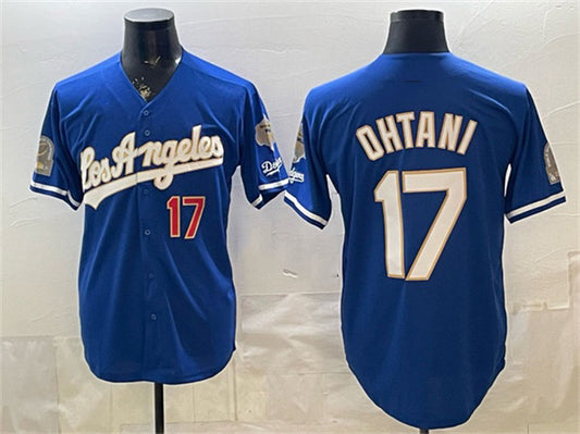 Los Angeles Dodgers #17 Shohei Ohtani Royal RONA 2026 Gold Collection 9x & B2B Champs Patch Stitched Jersey