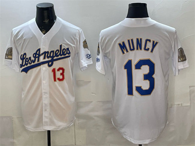 Los Angeles Dodgers #13 Max Muncy White RONA 2026 Gold Collection 9x & B2B Champs Patch Stitched Jersey