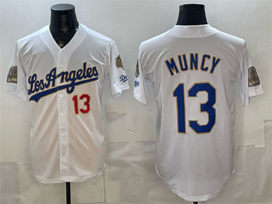 Los Angeles Dodgers #13 Max Muncy White RONA 2026 Gold Collection 9x & B2B Champs Patch Stitched Jersey